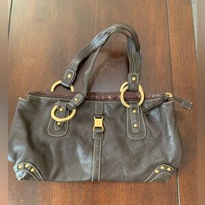 Classic Dark Brown Leather Shoulder Bag with Gold Hardware